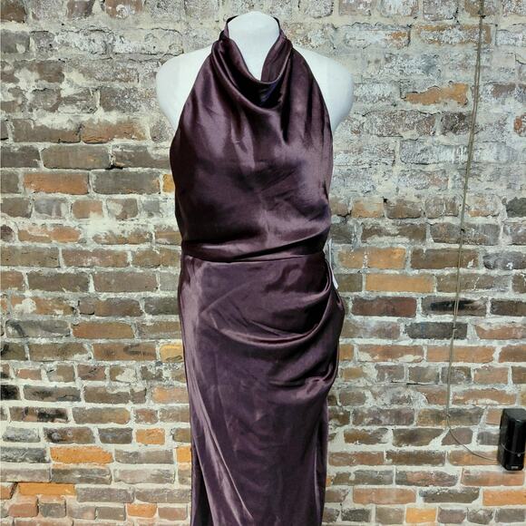 Betsy & Adam Formal Evening Gown Women Size 10 Brown Satin Halter Neck Dress - Picture 7 of 13
